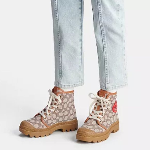 💋Coach X Tom Wesselmann Trooper Mid Top Boot In Signature Jacquard - Picture 2 of 12